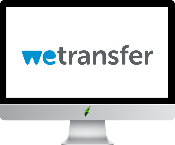 Screenshot computerscherm iMac met Dagnall veertje en logo WeTransfer